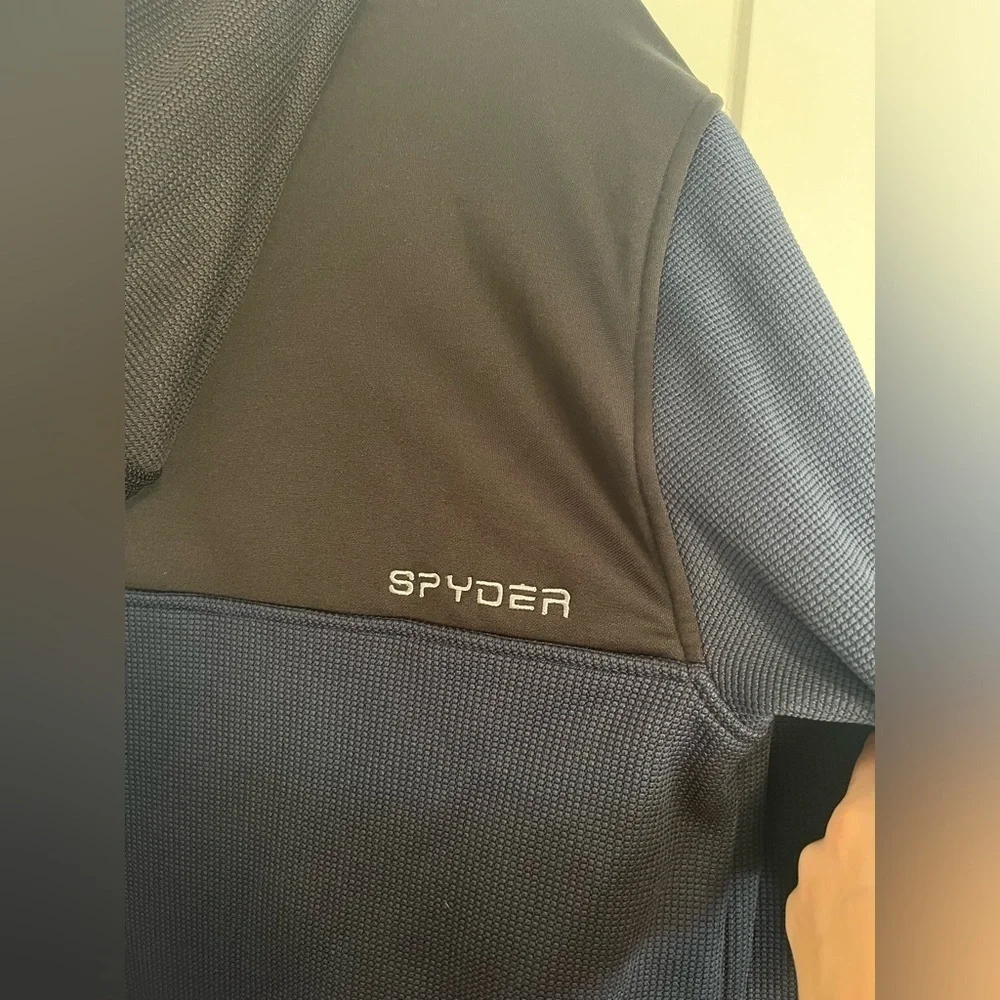 Spyder 1/4 Zip Hooded Sweater Jacket Size Large Blue and Black